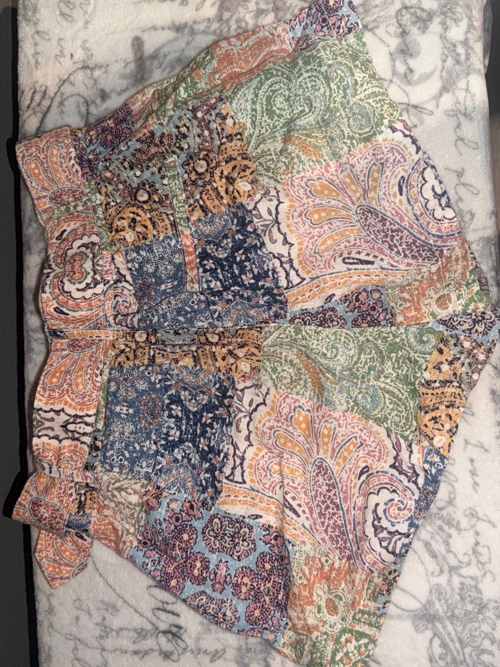 Rachel Zoe Multicolor Patchwork Paisley Linen Shorts